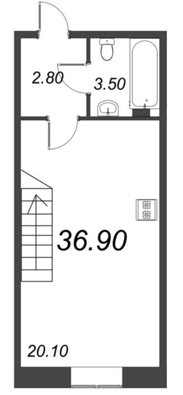 1-комнатная квартира, 36.9 м² - планировка, фото №2