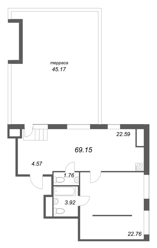2-комнатная (Евро) квартира, 69.15 м² в ЖК "Talento" - планировка, фото №1