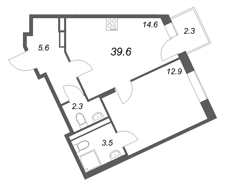 1-комнатная квартира, 39.6 м² в ЖК "Экография" - планировка, фото №1