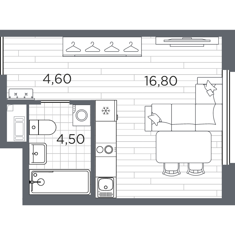 Квартира-студия, 25.9 м² в ЖК "PLUS Пулковский" - планировка, фото №1