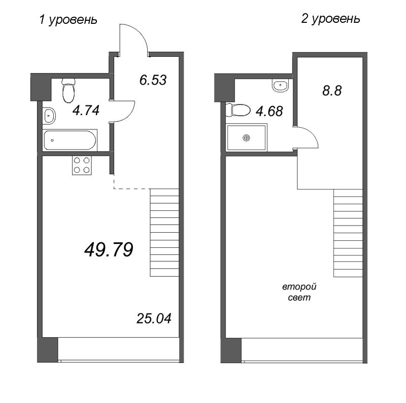 2-комнатная (Евро) квартира, 50.5 м² в ЖК "Avant" - планировка, фото №1