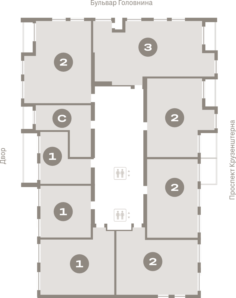 3-комнатная (Евро) квартира, 67.3 м² в ЖК "Северный ветер" - планировка этажа