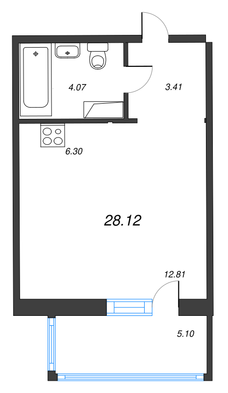 Квартира-студия, 31.69 м² - планировка, фото №1