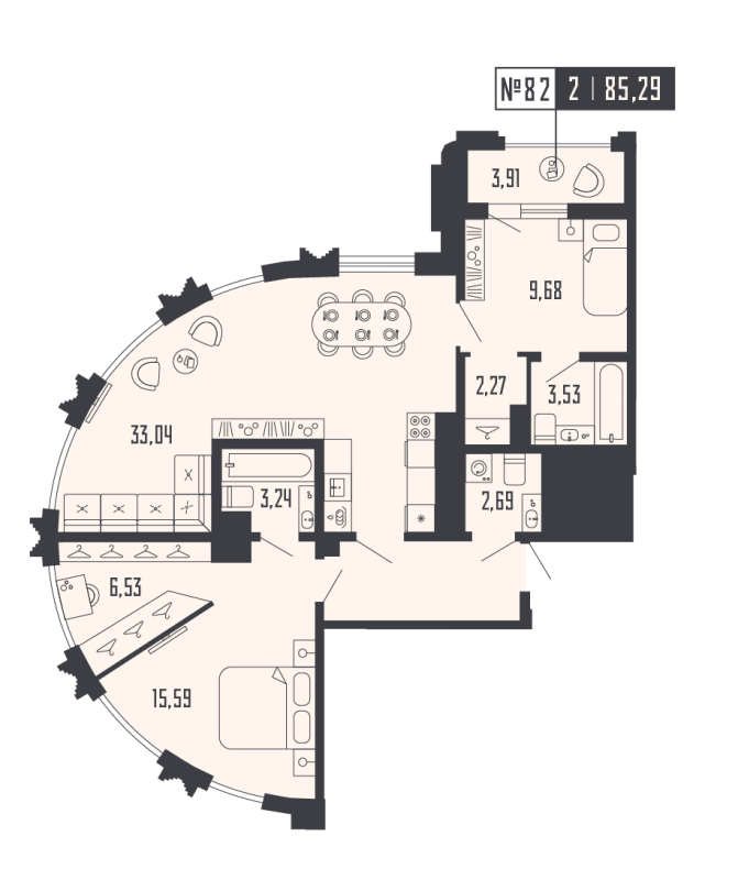 3-комнатная (Евро) квартира, 85.29 м² в ЖК "Shepilevskiy" - планировка, фото №1