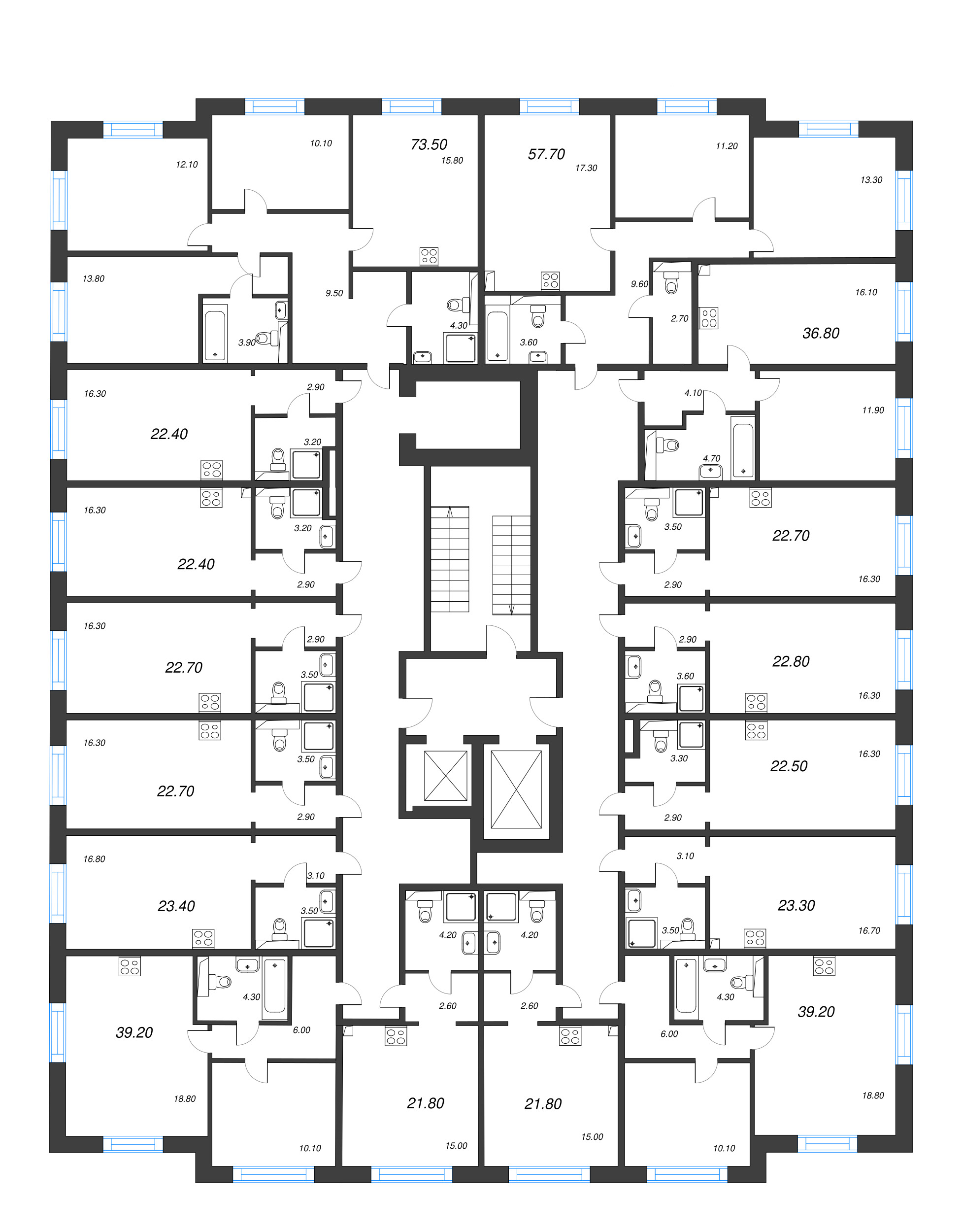 Квартира-студия, 22.4 м² в ЖК "Большая Охта" - планировка этажа