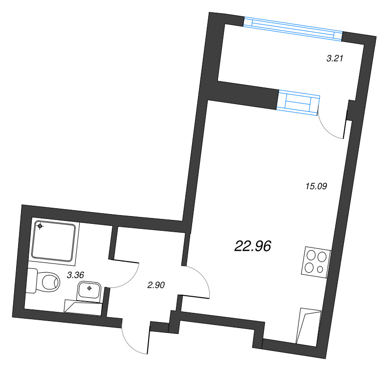 Квартира-студия, 22.96 м² в ЖК "Аквилон Riva" - планировка, фото №1