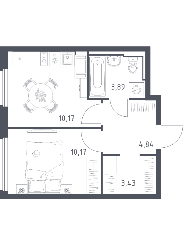 1-комнатная квартира, 32.5 м² в ЖК "Новое Колпино" - планировка, фото №1
