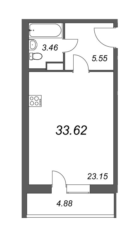 Квартира-студия, 33.62 м² в ЖК "Тандем" - планировка, фото №1