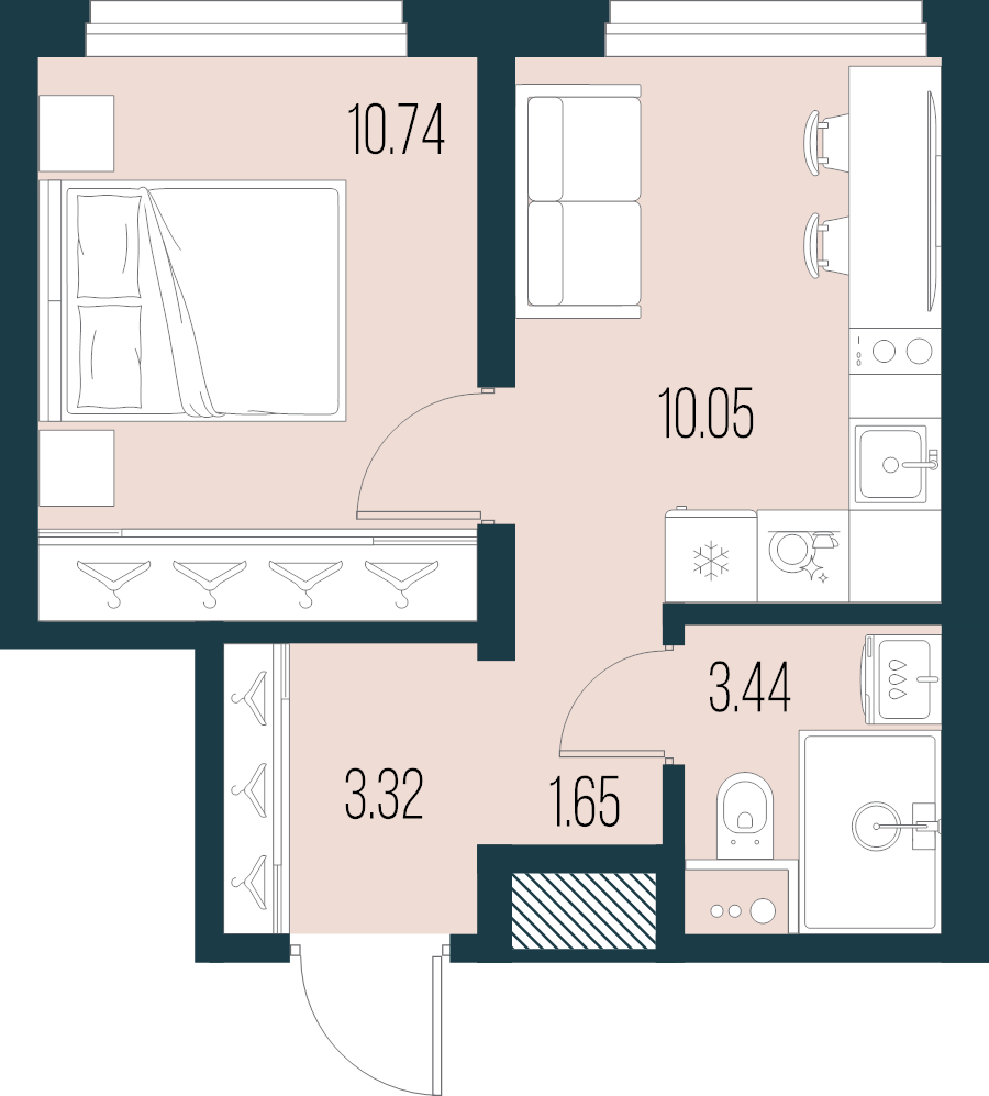 1-комнатная квартира, 29.2 м² в ЖК "Новая Земля" - планировка, фото №1
