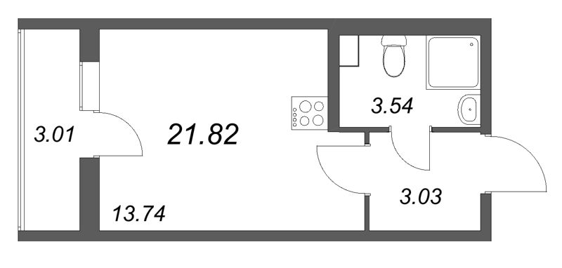 Квартира-студия, 21.82 м² в ЖК "Кинопарк" - планировка, фото №1
