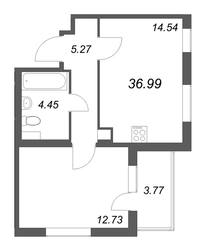 1-комнатная квартира, 36.99 м² в ЖК "ЮгТаун" - планировка, фото №1