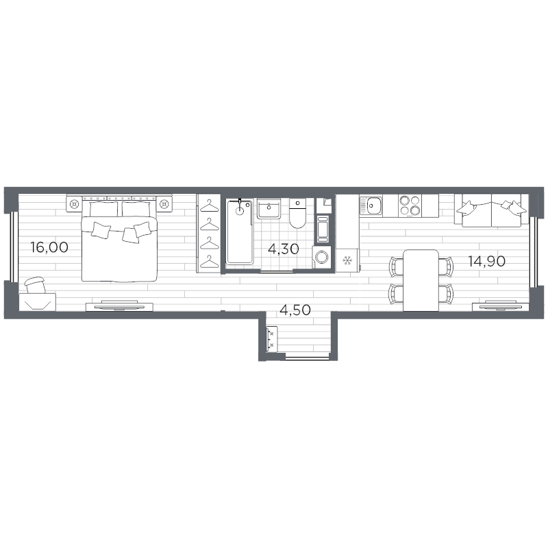 1-комнатная квартира, 39.7 м² в ЖК "Плюс Пулковский" - планировка, фото №1