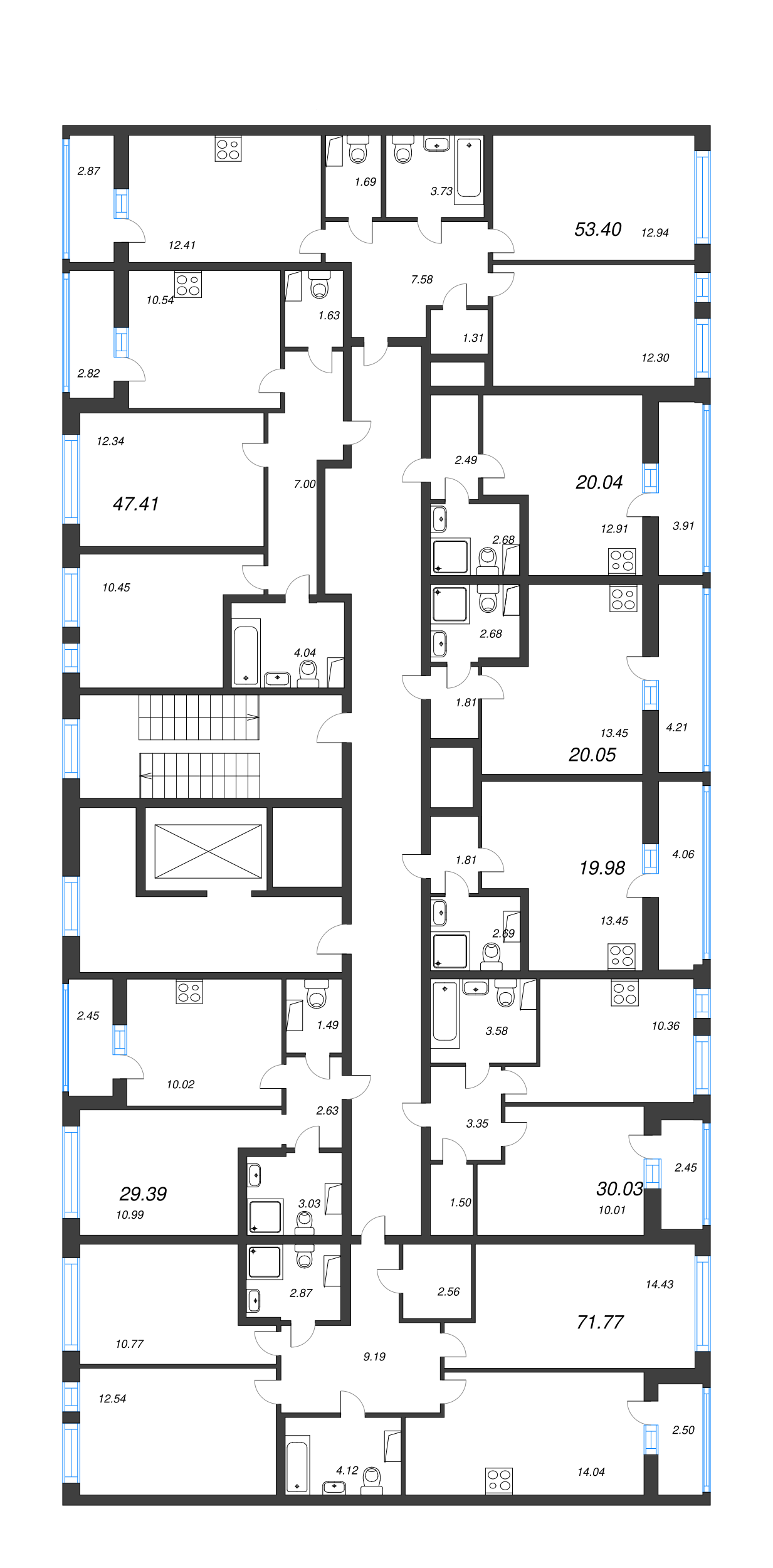 3-комнатная квартира, 71.77 м² - планировка этажа