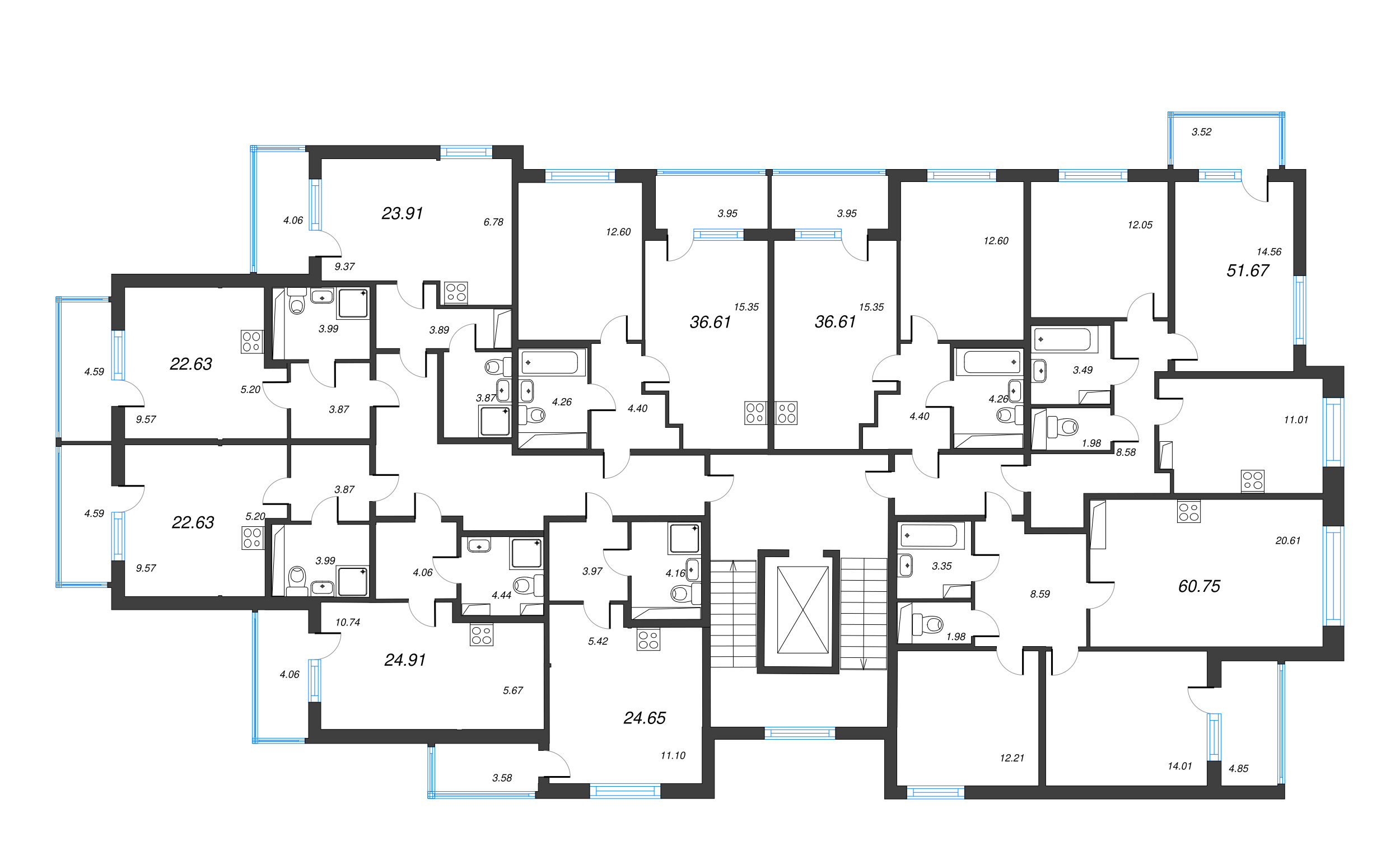Квартира-студия, 22.63 м² в ЖК "ЮгТаун" - планировка этажа