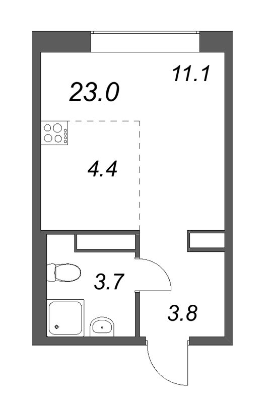 Квартира-студия, 23 м² в ЖК "Куинджи" - планировка, фото №1