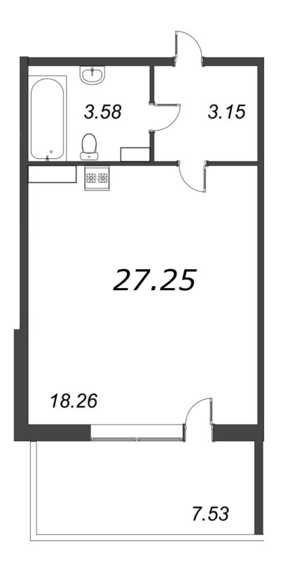Квартира-студия, 27.25 м² - планировка, фото №1