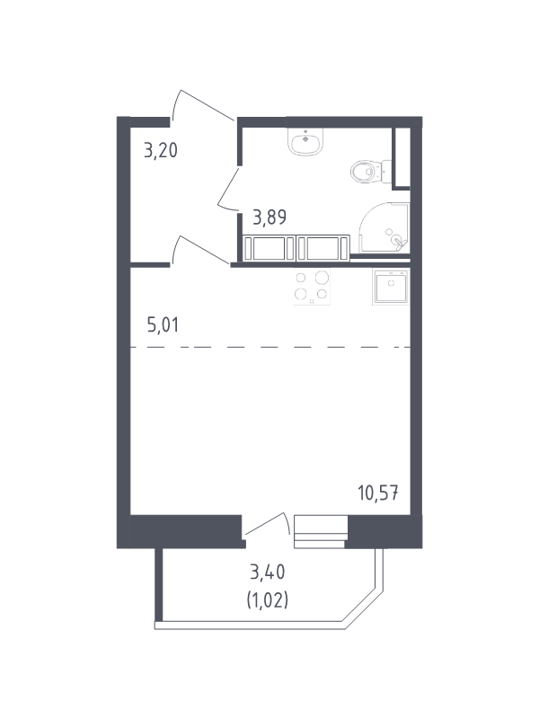 Квартира-студия, 23.69 м² в ЖК "Живи! В Рыбацком" - планировка, фото №1
