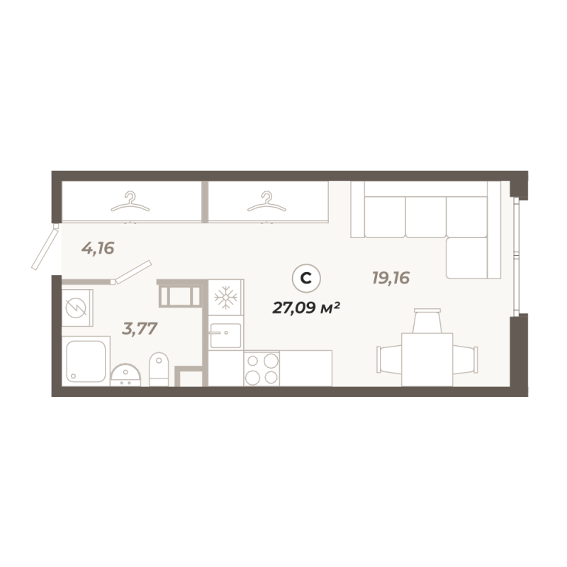Квартира-студия, 27.09 м² в ЖК "Знатный" - планировка, фото №1