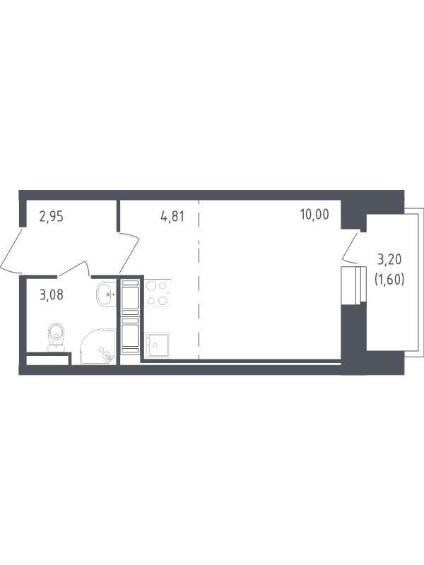 Квартира-студия, 22.44 м² в ЖК "Живи! В Рыбацком" - планировка, фото №1