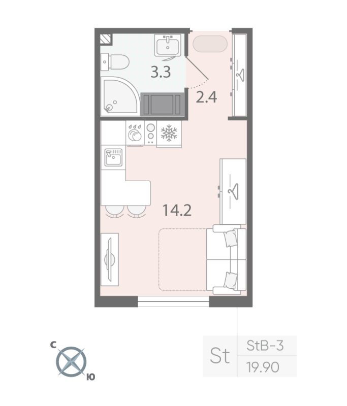 Квартира-студия, 19.9 м² в ЖК "Пейзажный квартал" - планировка, фото №1
