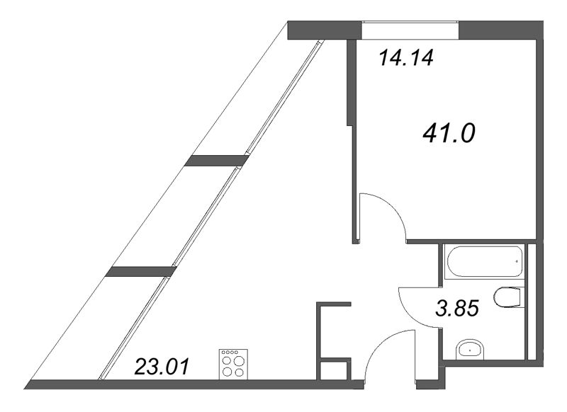 2-комнатная (Евро) квартира, 41 м² в ЖК "Арт Плаза" - планировка, фото №1