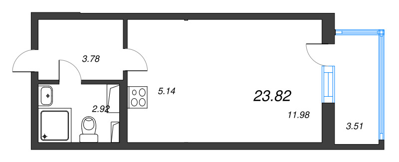 Квартира-студия, 23.82 м² в ЖК "Любоград" - планировка, фото №1