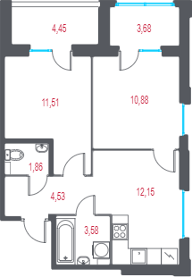 2-комнатная квартира, 46.95 м² в ЖК "Город-спутник Южный" - планировка, фото №1