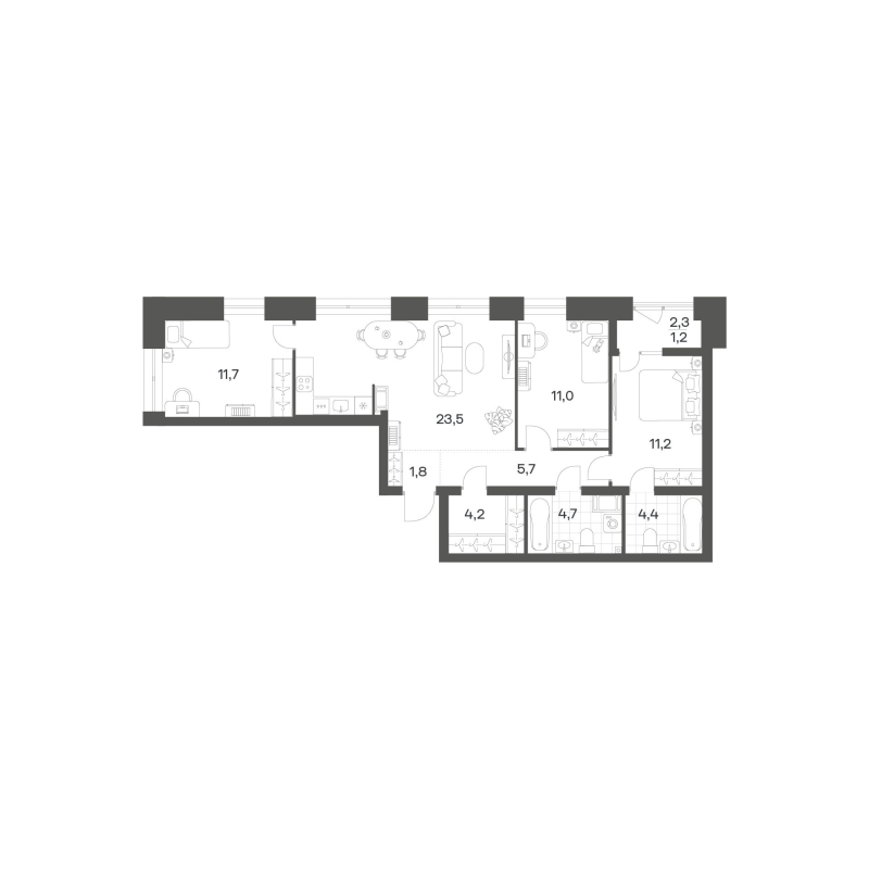 4-комнатная (Евро) квартира, 79.34 м² в ЖК "Новый Питер" - планировка, фото №1