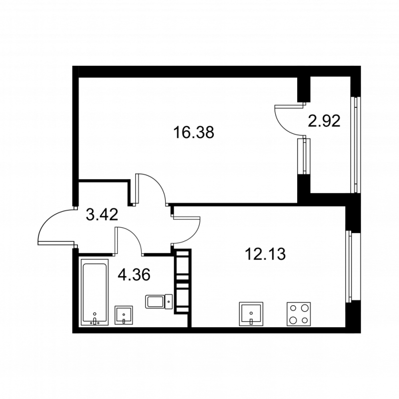 1-комнатная квартира, 37.75 м² в ЖК "Квартал Заречье" - планировка, фото №1