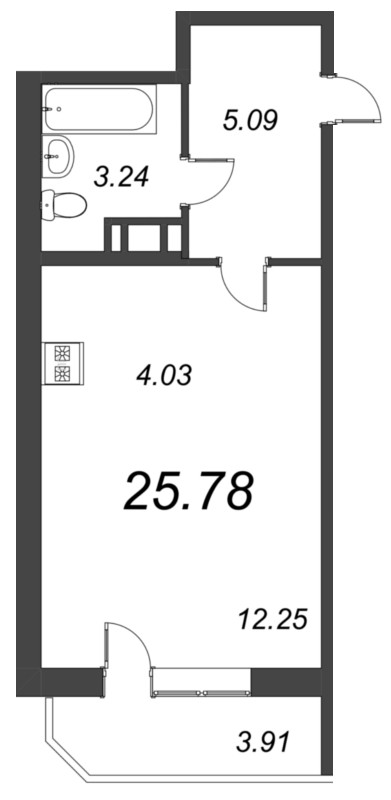 Квартира-студия, 25.78 м² в ЖК "Капральский" - планировка, фото №1