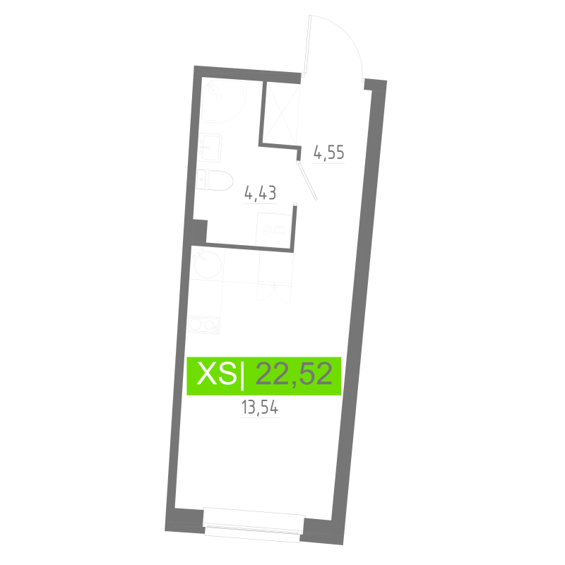 Квартира-студия, 22.52 м² в ЖК "Аквилон РИВА" - планировка, фото №1