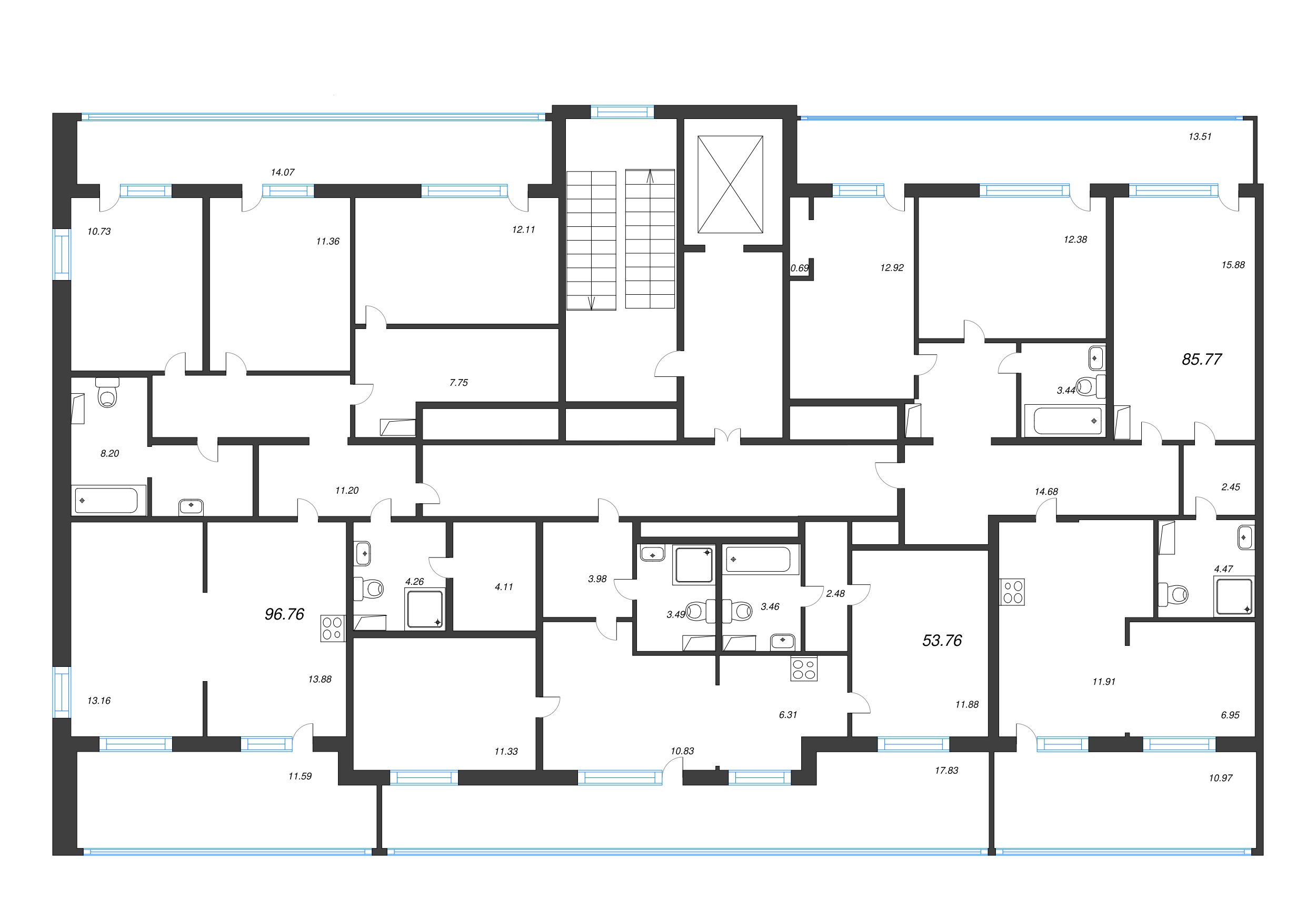 4-комнатная (Евро) квартира, 93.11 м² - планировка этажа