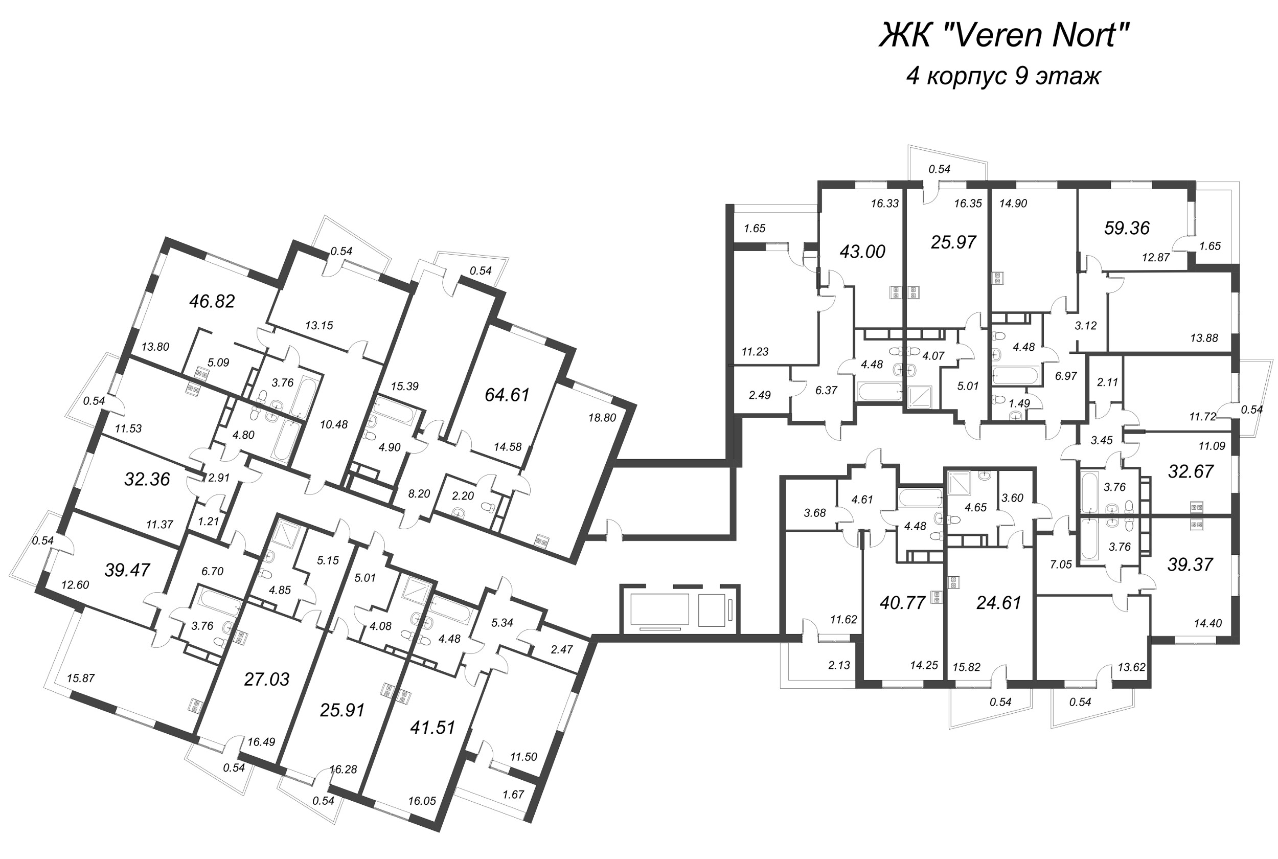 Квартира-студия, 25.97 м² в ЖК "ВЕРЕН НОРТ сертолово" - планировка этажа