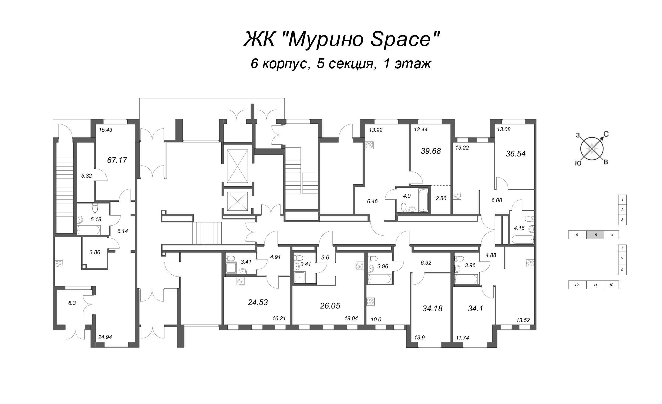 2-комнатная (Евро) квартира, 39.68 м² - планировка этажа