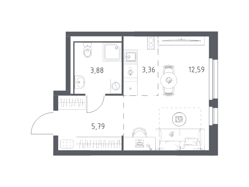 Квартира-студия, 25.62 м² в ЖК "Невская Долина" - планировка, фото №1