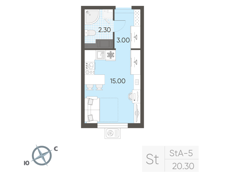 Квартира-студия, 20.3 м² в ЖК "Ручьи" - планировка, фото №1