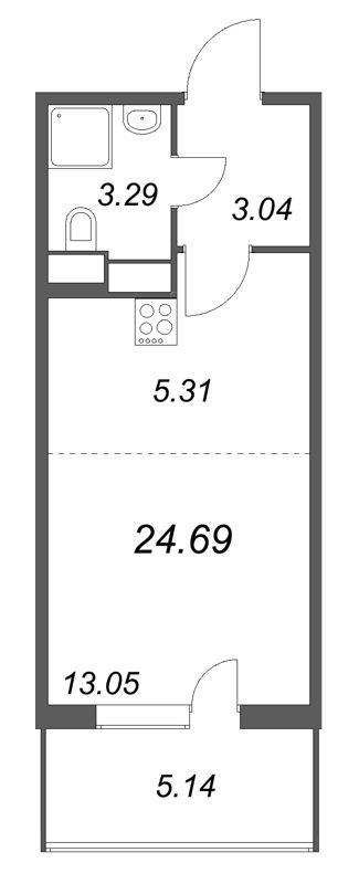 Квартира-студия, 24.69 м² в ЖК "ЮгТаун" - планировка, фото №1