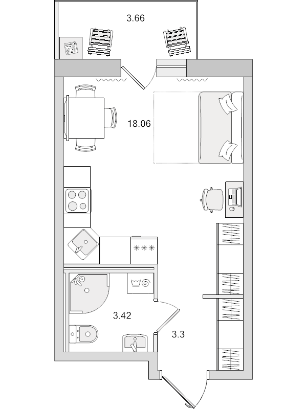 Квартира-студия, 28.47 м² в ЖК "Новые горизонты" - планировка, фото №1