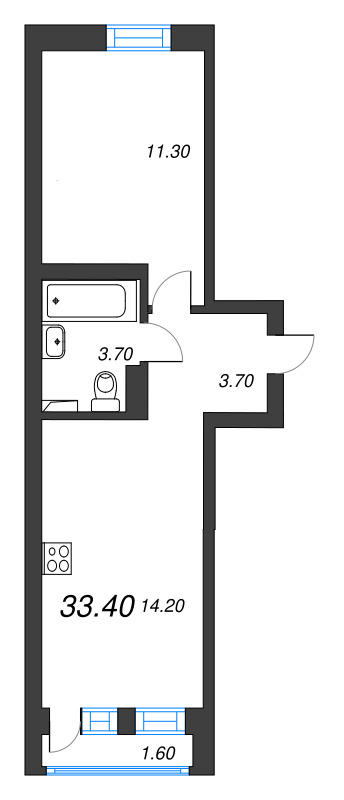 1-комнатная квартира, 33.4 м² в ЖК "ЭКО Квартал NEGA" - планировка, фото №1