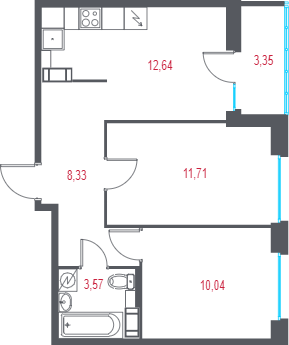 2-комнатная квартира, 47.97 м² в ЖК "Город-спутник Южный" - планировка, фото №1