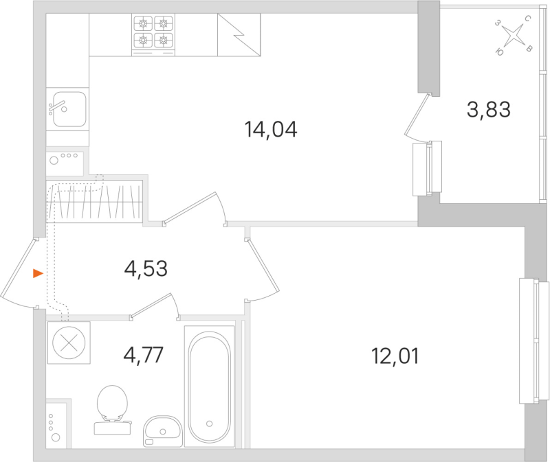 1-комнатная квартира, 35.35 м² в ЖК "Ясно.Янино" - планировка, фото №1