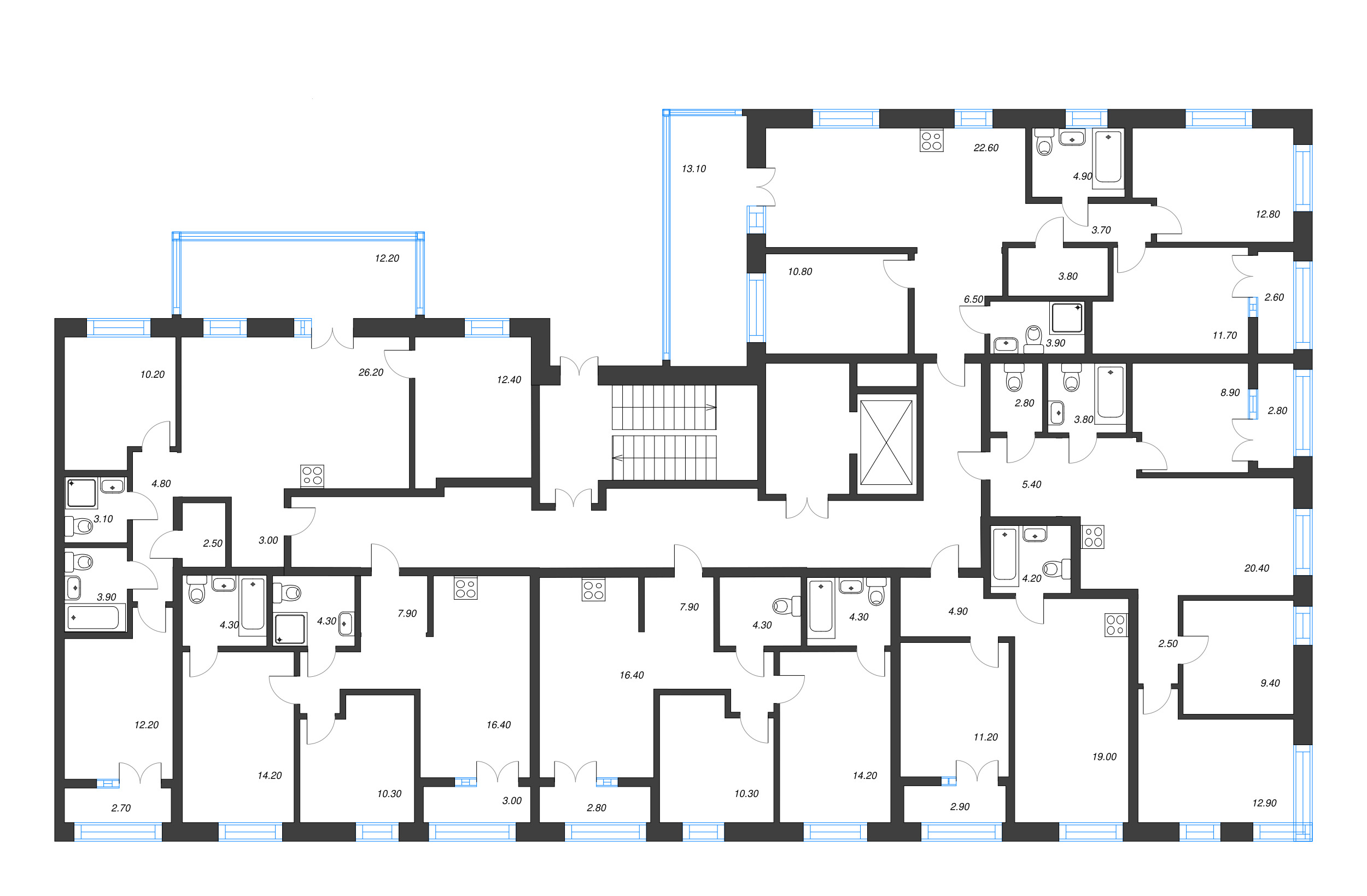 4-комнатная (Евро) квартира, 67.49 м² - планировка этажа