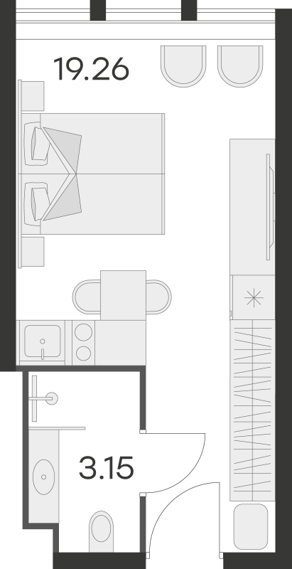 Квартира-студия, 22.41 м² - планировка, фото №1