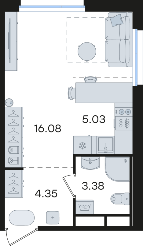 Квартира-студия, 28.84 м² в ЖК "Романовка" - планировка, фото №1