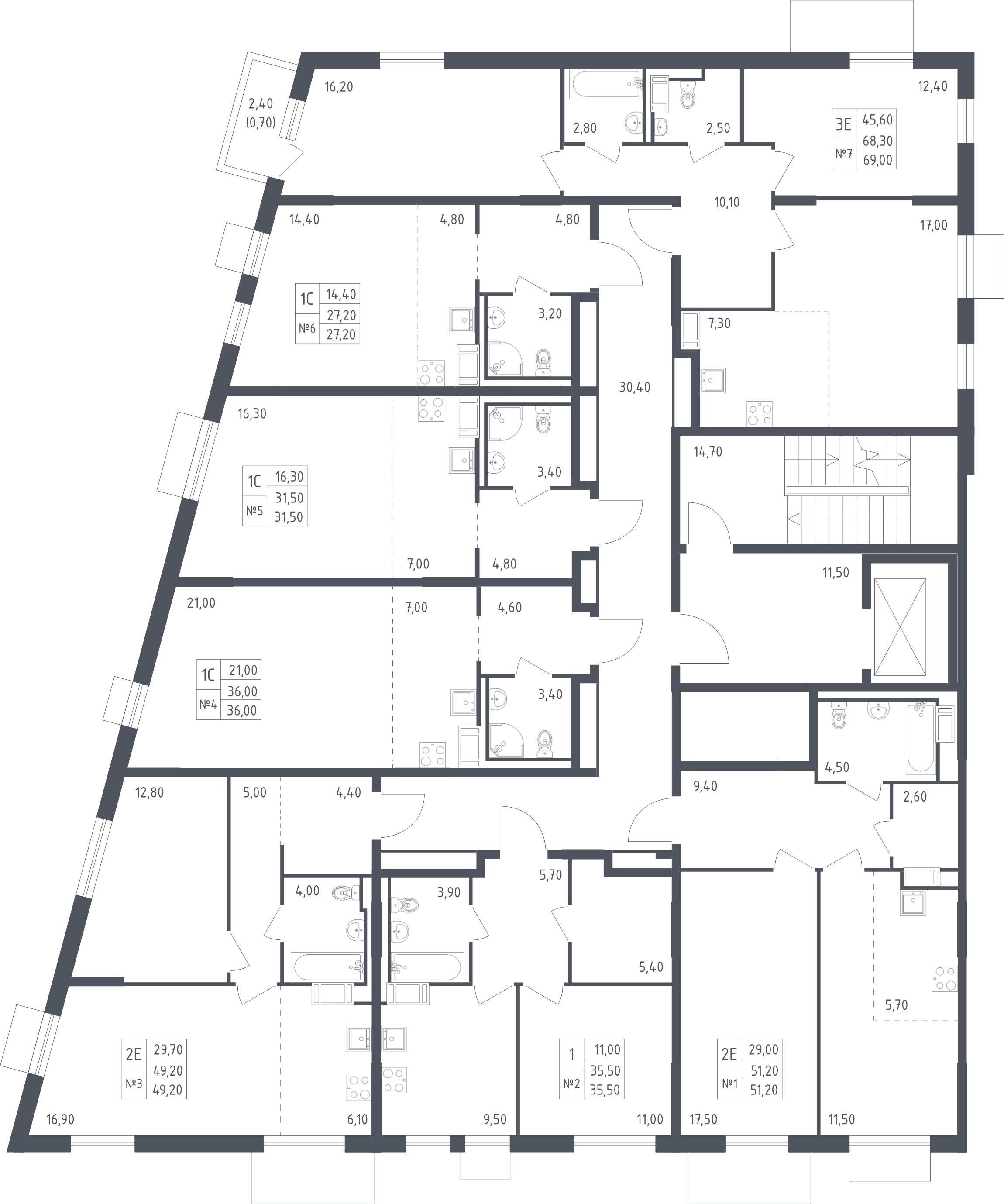 Квартира-студия, 36 м² в ЖК "Курортный Квартал" - планировка этажа
