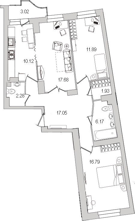3-комнатная квартира, 85.6 м² - планировка, фото №1