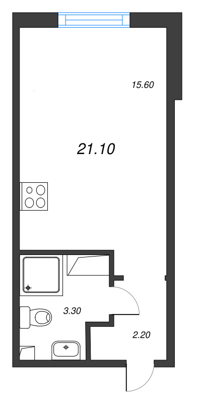 Квартира-студия, 21.1 м² в ЖК "Дыбенко Парк" - планировка, фото №2