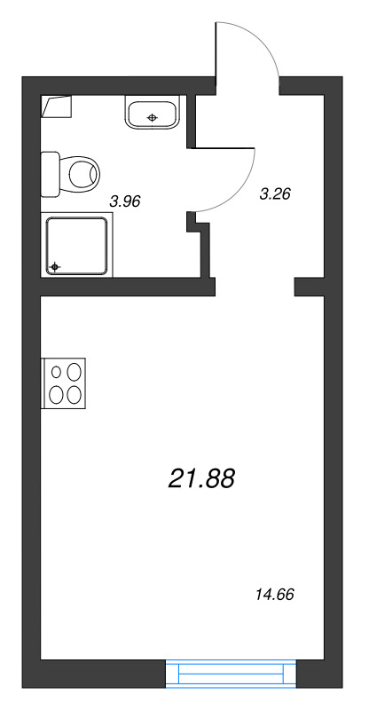 Квартира-студия, 21.88 м² - планировка, фото №1