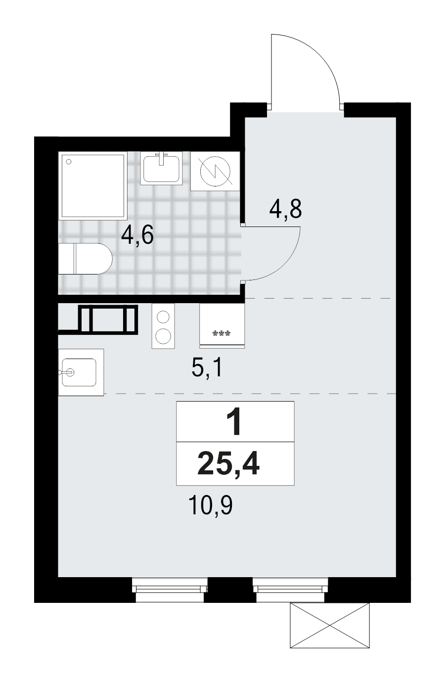 Квартира-студия, 25.35 м² в ЖК "А101 Лаголово" - планировка, фото №1