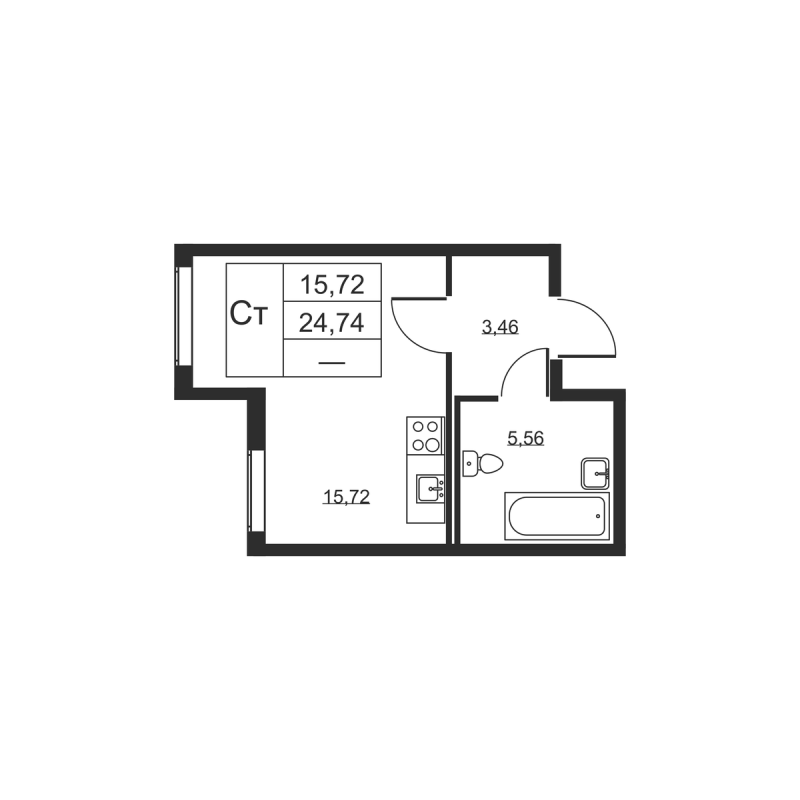 Квартира-студия, 24.74 м² - планировка, фото №1